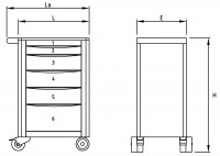 Servante proliner 3  modules, 5 tiroirs - rouge 03